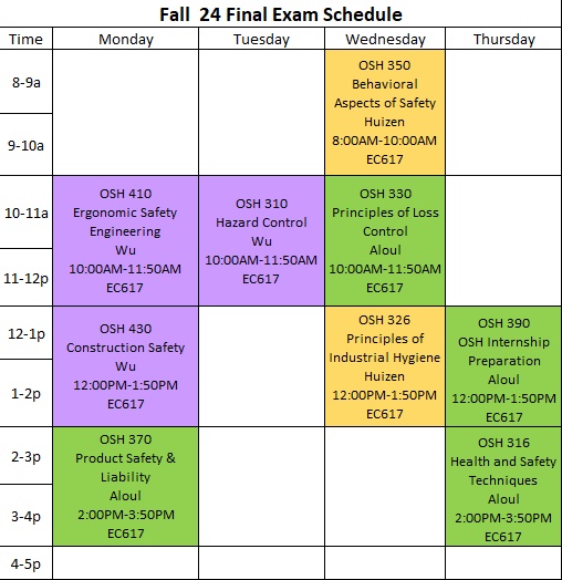 OSH Finals Schedule